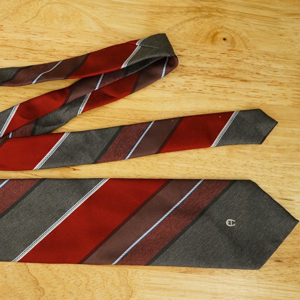 Etienne Aigner Color Block Striped Classic Logo Tie Maroon & Gray 3" Wide